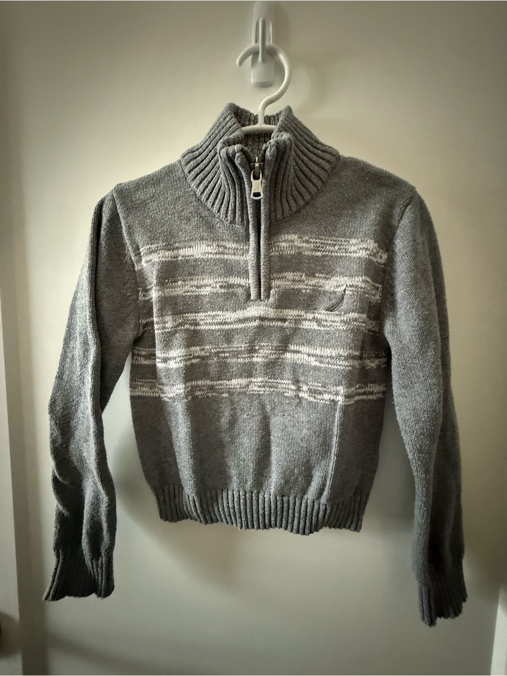 Nautica Grey & Off-White Quarter-Zip Boys Sweater